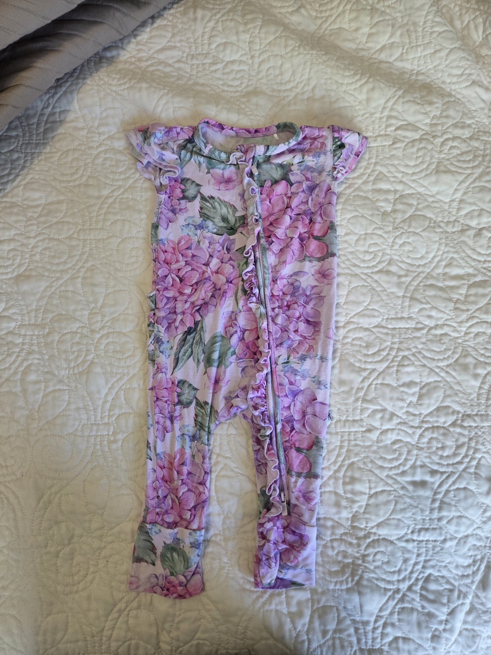 Pink Floral Ruffle-Trim Kids One-Piece Bodysuit